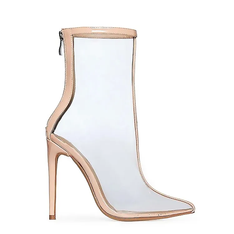 Designer chaussures femme gennemsigtig pvc klar tynd høj hæl ankel støvler til kvinder lynlås blå spids tå kjole pumper 2019