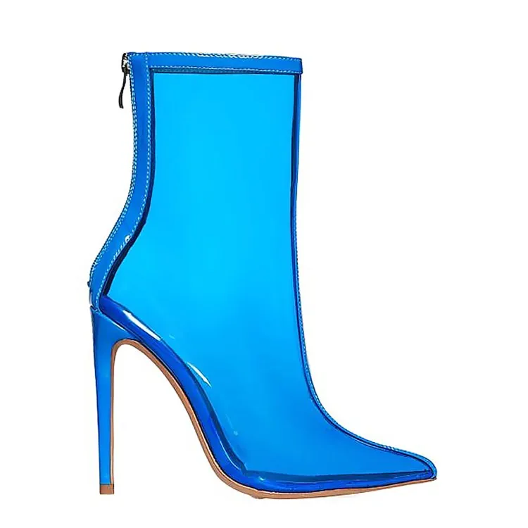 Designer chaussures femme gennemsigtig pvc klar tynd høj hæl ankel støvler til kvinder lynlås blå spids tå kjole pumper 2019