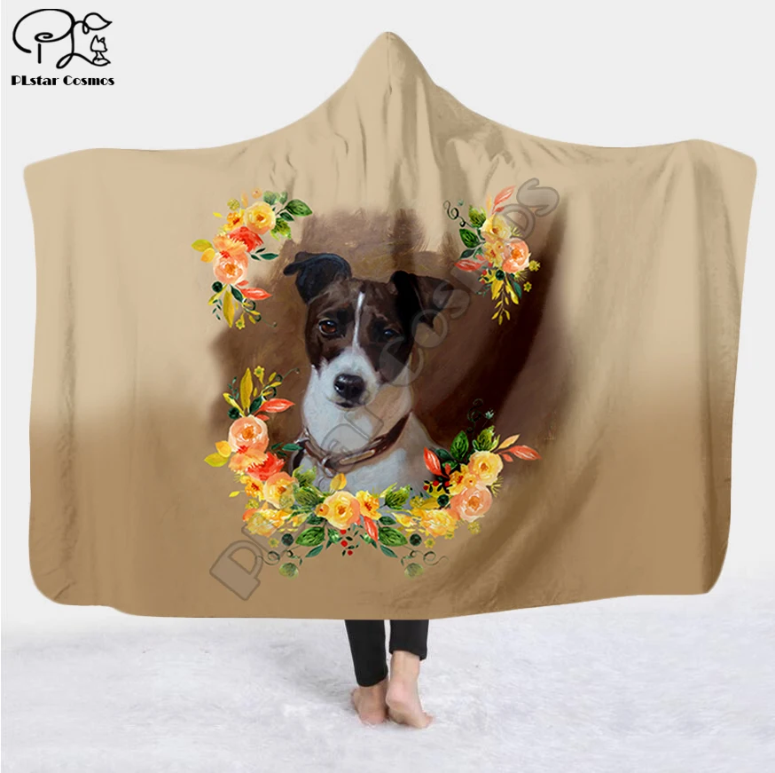 Plstar Kosmos hund blomst hvalp sjove Tæppe Hætteklædte Tæppe fuld 3D print Bærbare Tæppe Voksne mænd kvinder Tæppe style-1