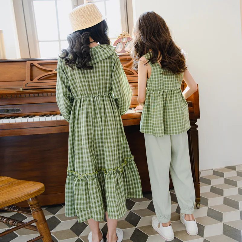 2020 new spring sunmer kjole korte bukser sat grøn Ånd Casual Bomuld Plaid Pullover Pastorale stil piger tøj Mori girl