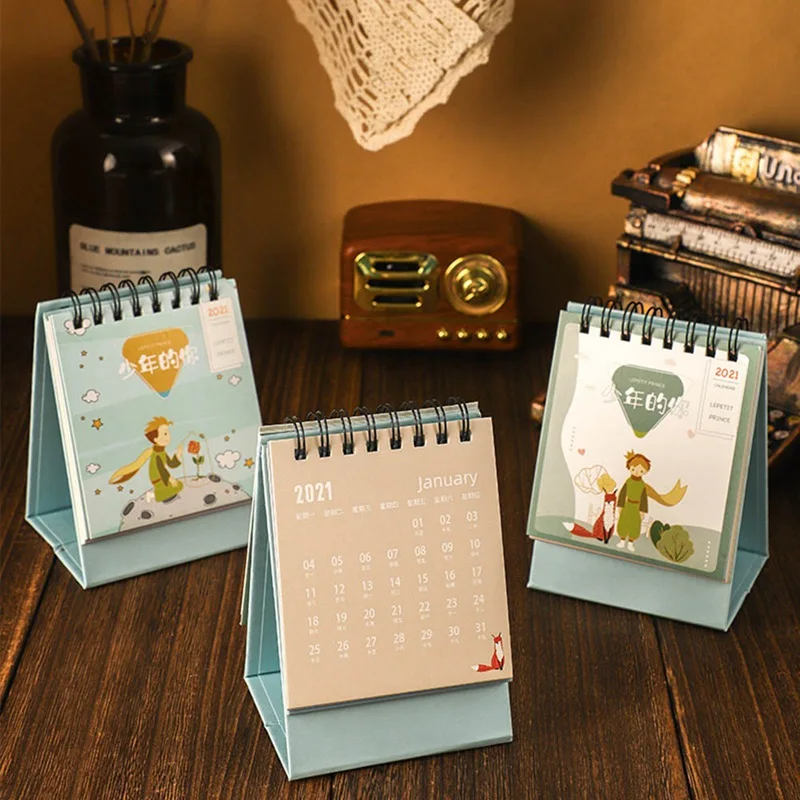 1 stk Mini-Kalender Olie Maleri Series Mini Desktop Kalender Retro B Maleri Kunst Spole Kalender 2020.09-2021.12