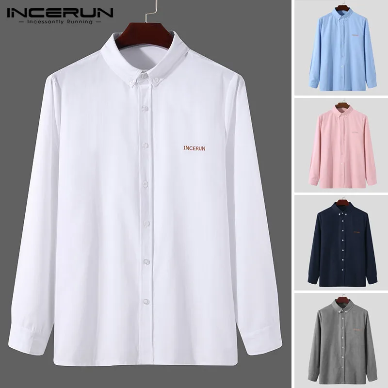 INCERUN Mode Mænd Business-Shirt Sociale Solid Farve 2021 Lange Ærmer Revers Mærke Mænd, Skjorter Streetwear-Knappen Camisas