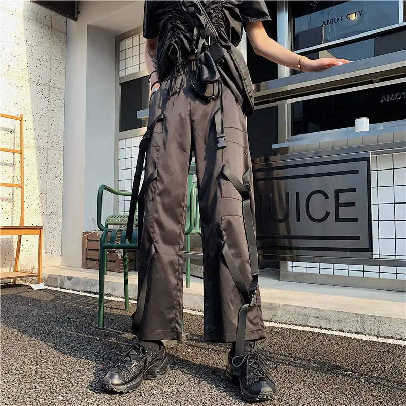 Bukser Kvinder Fragt Ankel-Længde Bukser Harajuku Koreansk Dame Bukser Streetwear Trendy Sort Casual Japan Bukser Hip Hop Bukser
