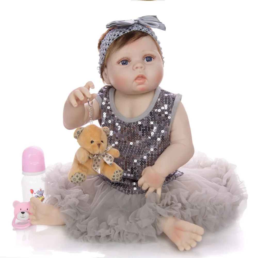 23inch bebe Reborn Dukke naturtro genfødt lille barn pige Fuld Silikone baby Doll hvide hud, hår rødder Børn Gave dukker legetøj