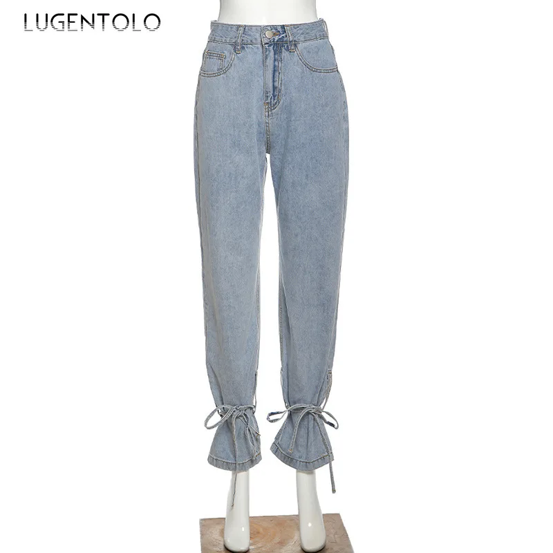 Lugentolo Sommeren Kvinder ' s Nye Jeans med Høj Talje, Slankt Udseende Lace-up Afslappet, Alle-match Denim Bukser Kvindelige Løs Enkle Jeans