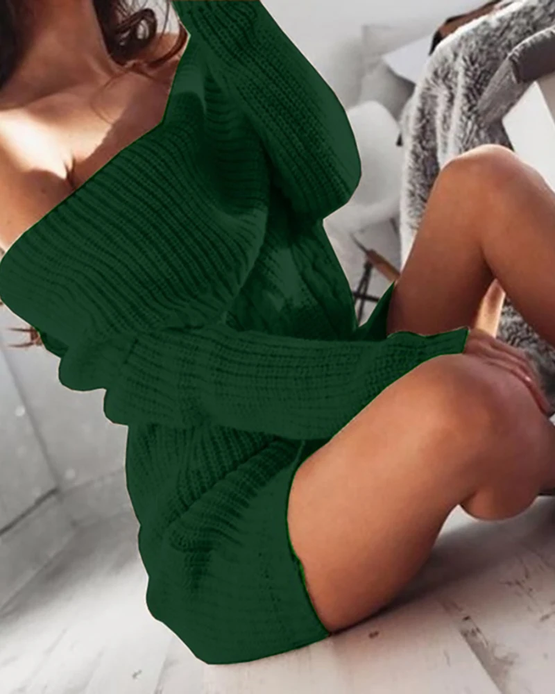 Efterår Mode Kvinder Elegant Slim Fit Bodycon Sweater Kjole Fra Skulder Strikket langærmet Oversize 2XL3XL Casual Kjole