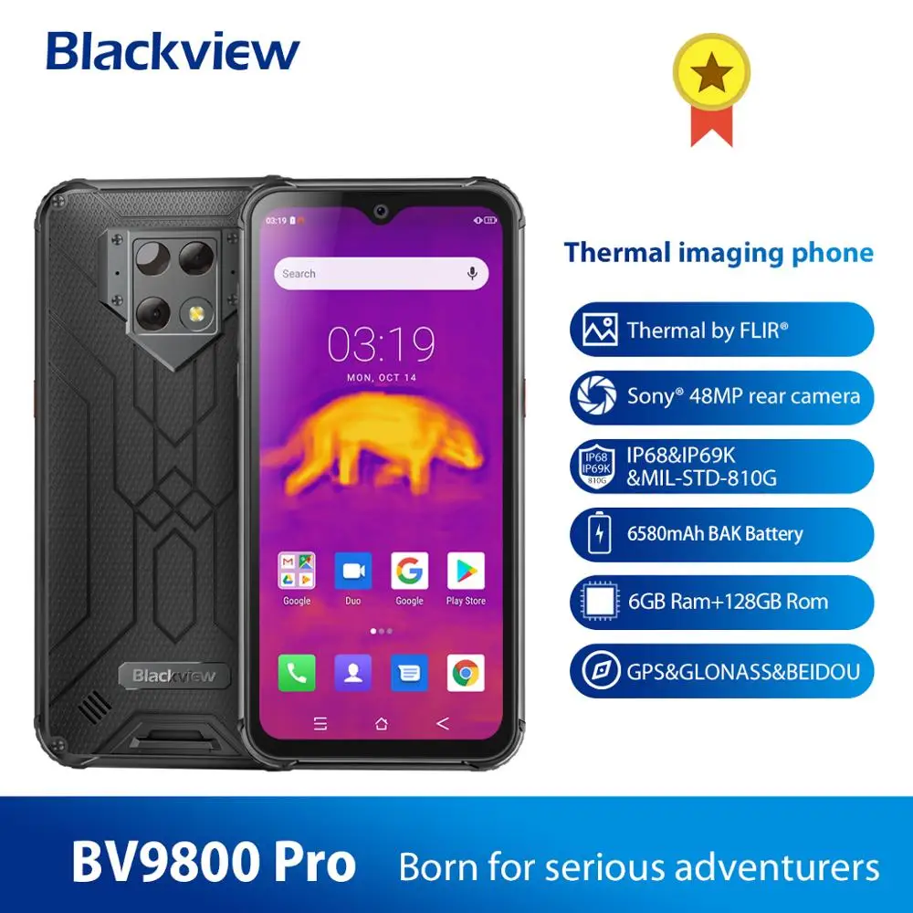 Blackview BV9800 Pro Globale Første Termisk imaging Smartphone Helio P70 Android 9.0 6GB+128GB Vandtæt 6580mAh Mobiltelefon
