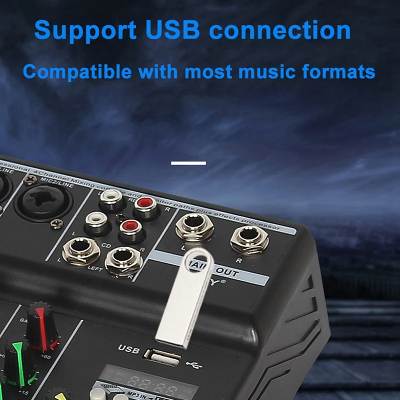 Bærbare o Mixer Professionel 4-Kanals Bluetooth-Mixer DJ Console med Reverb-Effekten for Karaoke USB-Live-Scenen KTV