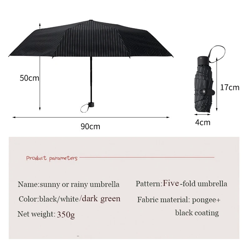 Mini Folde Små, Friske Paraply Regn Kvinder Anti-UV-Sort Belægning Bærbare Lomme Parasol Klare Regn produkter med Dobbelt anvendelse, Vindtæt Rejse