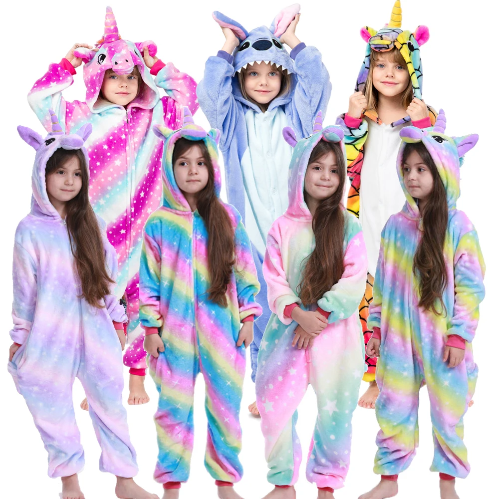 Kids Vinter Stich Pyjamas Børn Panda Dinosaur Nattøj Unicorn Kigurumi Onesies for Drenge og Piger Tæppe Sovende Baby Kostume