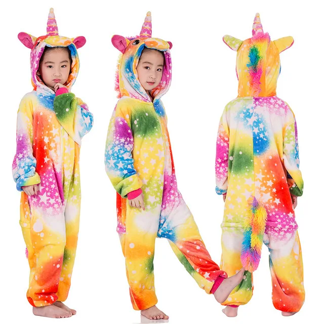 Kids Vinter Stich Pyjamas Børn Panda Dinosaur Nattøj Unicorn Kigurumi Onesies for Drenge og Piger Tæppe Sovende Baby Kostume